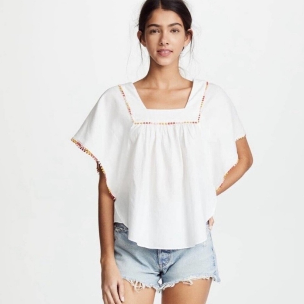 Madewell Pom Pom Butterfly Top Size Medium White 100% Cotton - Picture 9 of 9